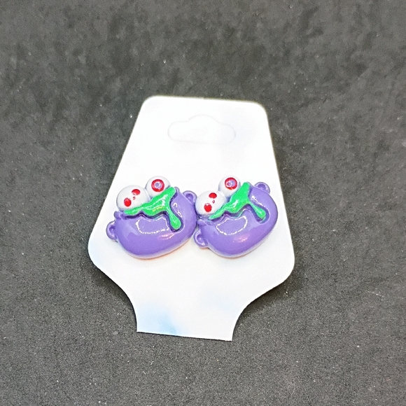 Hand Crafted Other - Purple Kids Halloween Earrings with Green Accent